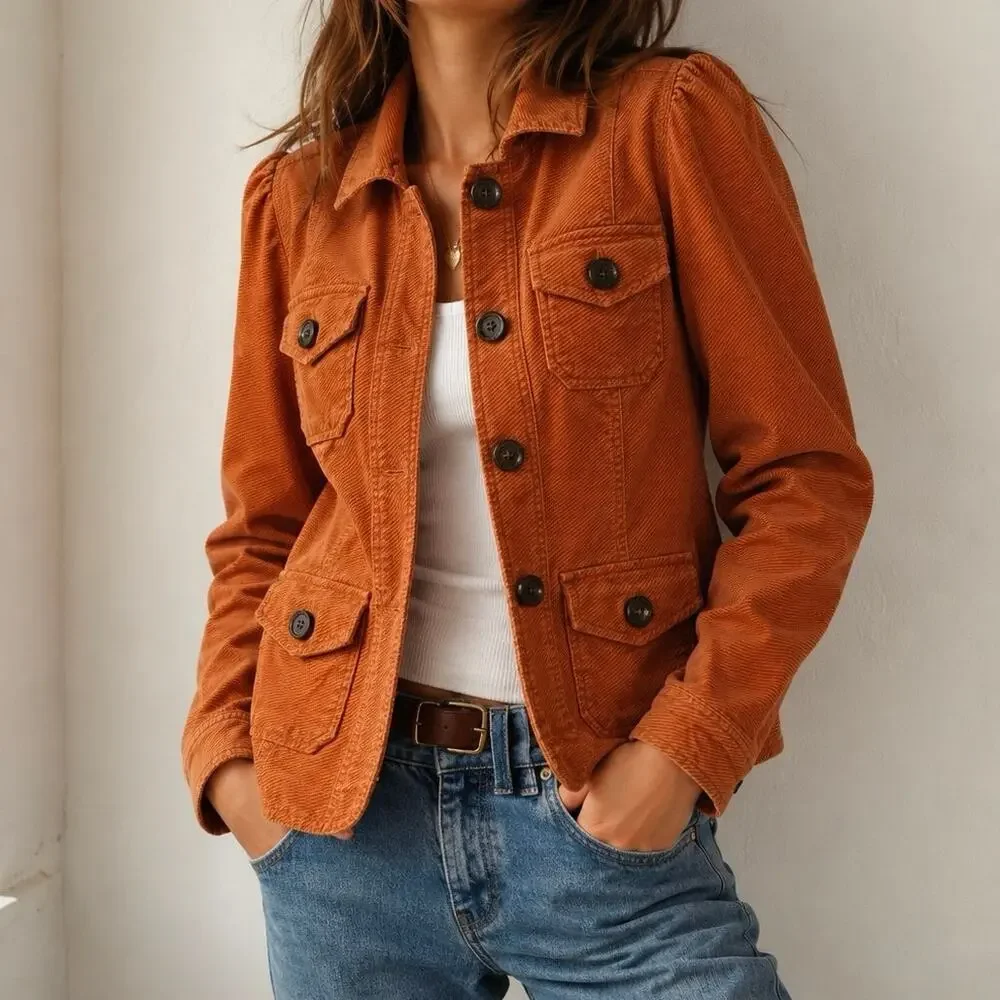Vintage Y2K GAP Burnt Orange Corduroy Button Blazer Jacket Size Small